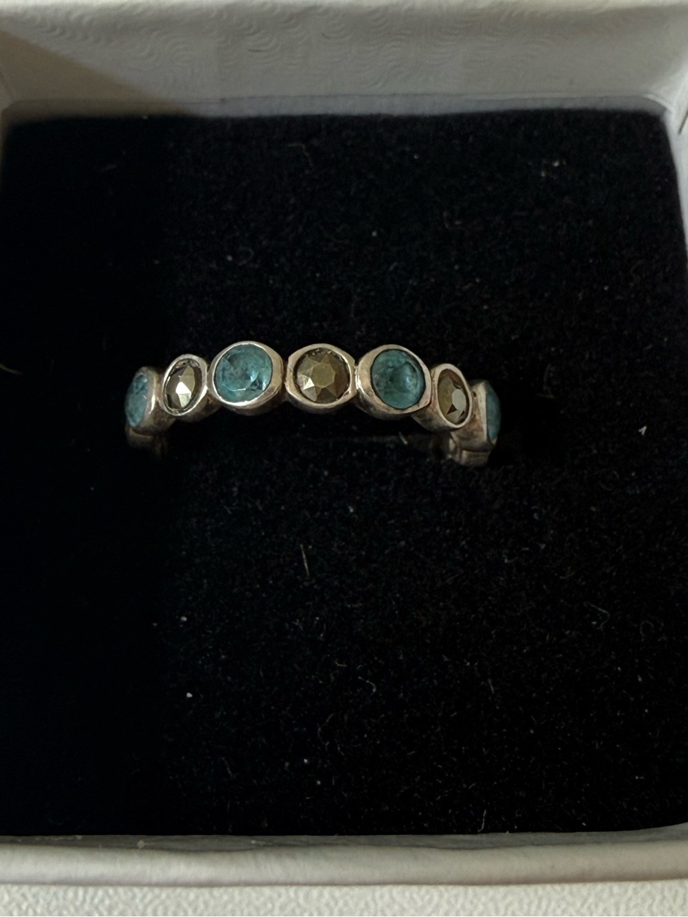 Sterling Silver Blue Stone and Gold Accent Band